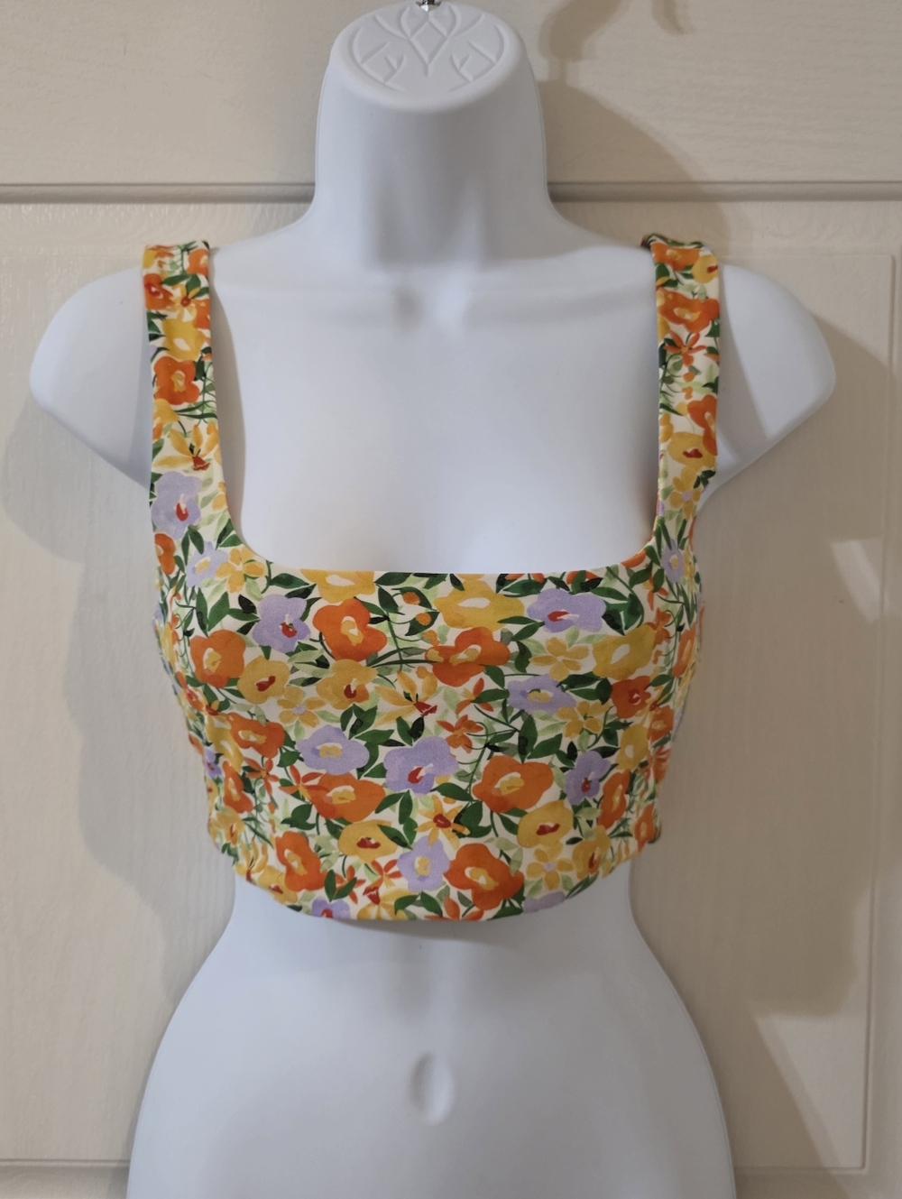 Zara Yellow Multi Floral Square-Neck Crop Top